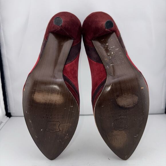 STUART WEITZMAN AUTH Womens Red Leather Suede Pumps Shoes Size 8M pointed toes - Picture 13 of 16